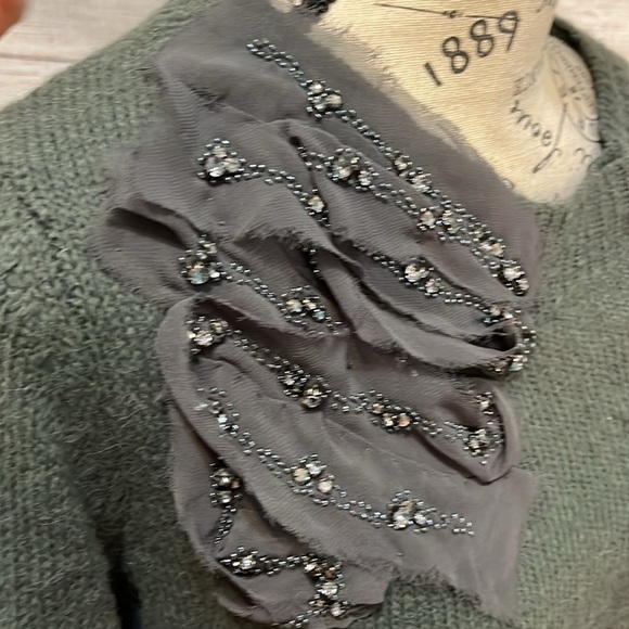 Soft Surroundings Cardigan Sweater Alpaca Blend Beaded Detail Green Size Small - Picture 4 of 9